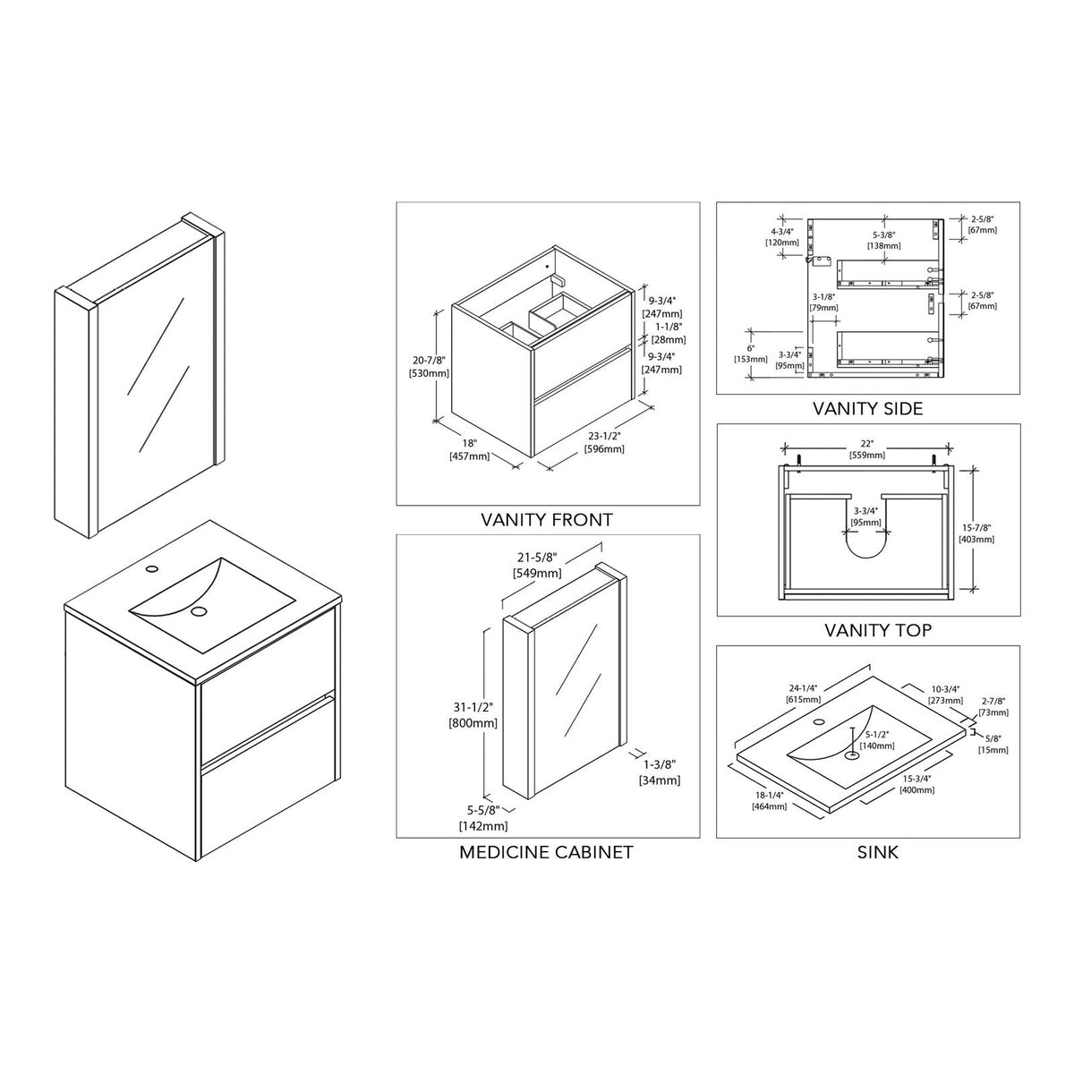 Blossom Valencia 24 Inch Bathroom Vanity - V8016 24 01 - Backyard Provider