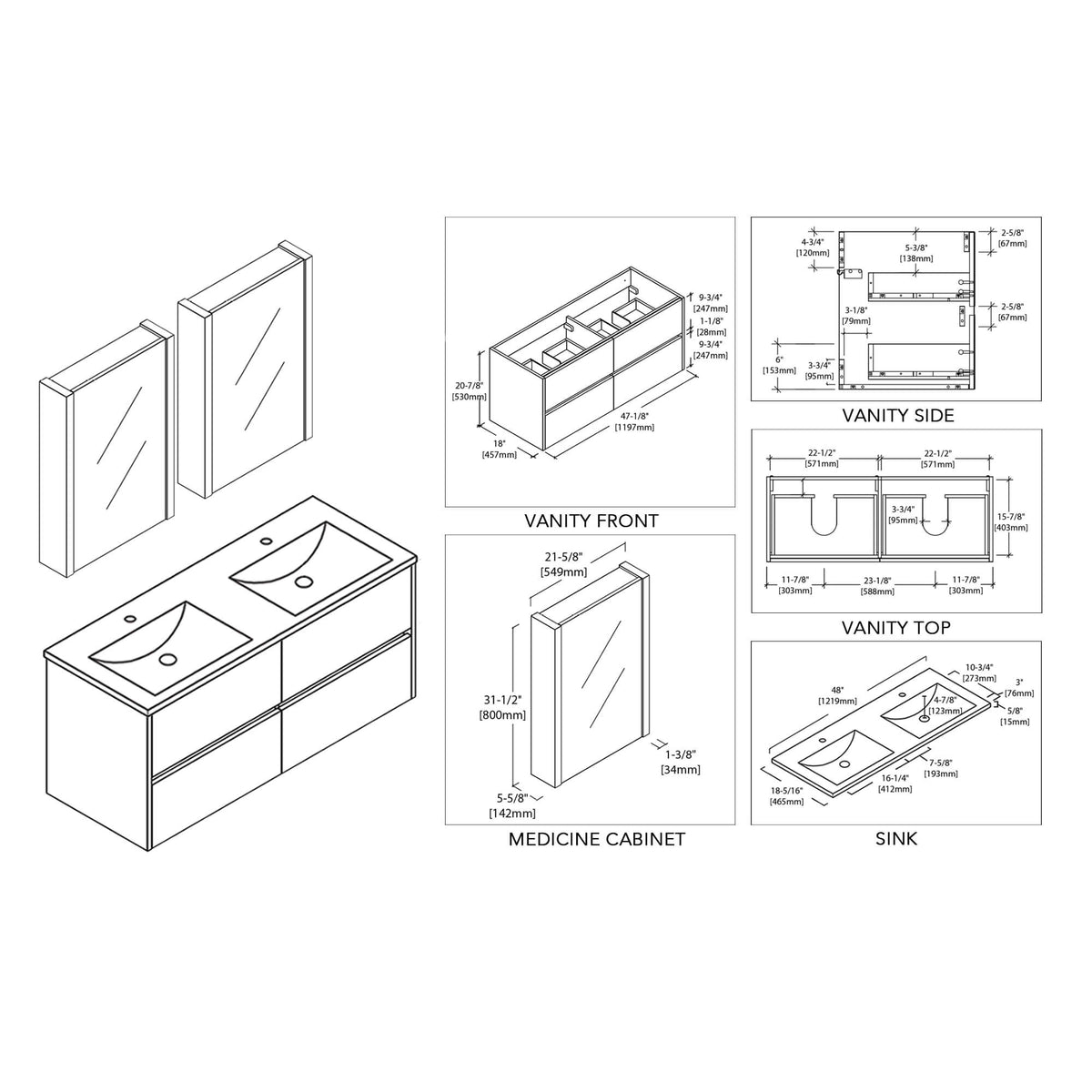 Blossom Valencia 48 Inch Bathroom Double Vanity - V8016 48 01D - Backyard Provider