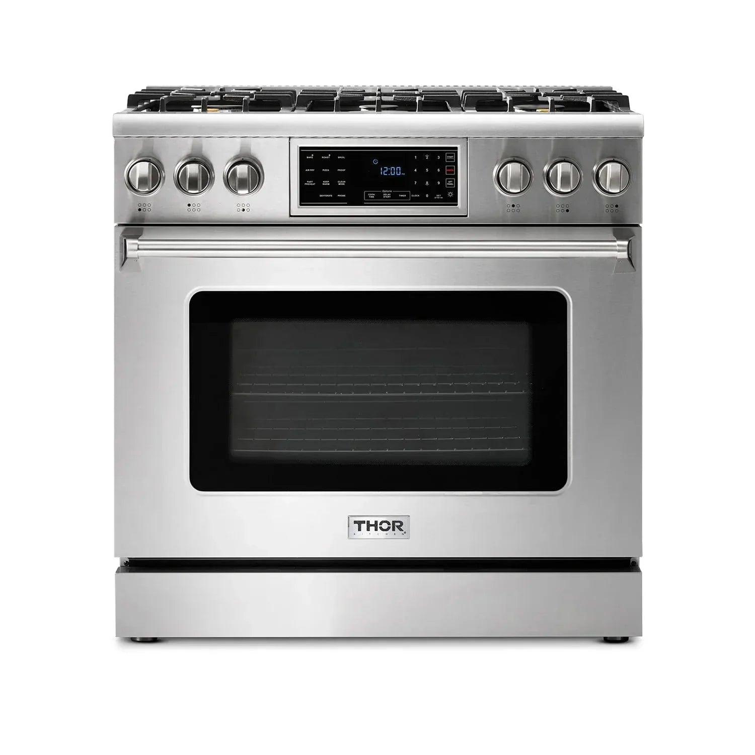 Thor Kitchen Appliance Package - 36 In. Gas Range, Range Hood, Microwave Drawer, Refrigerator, Dishwasher, Wine Cooler, AP-TRG3601LP-W-6