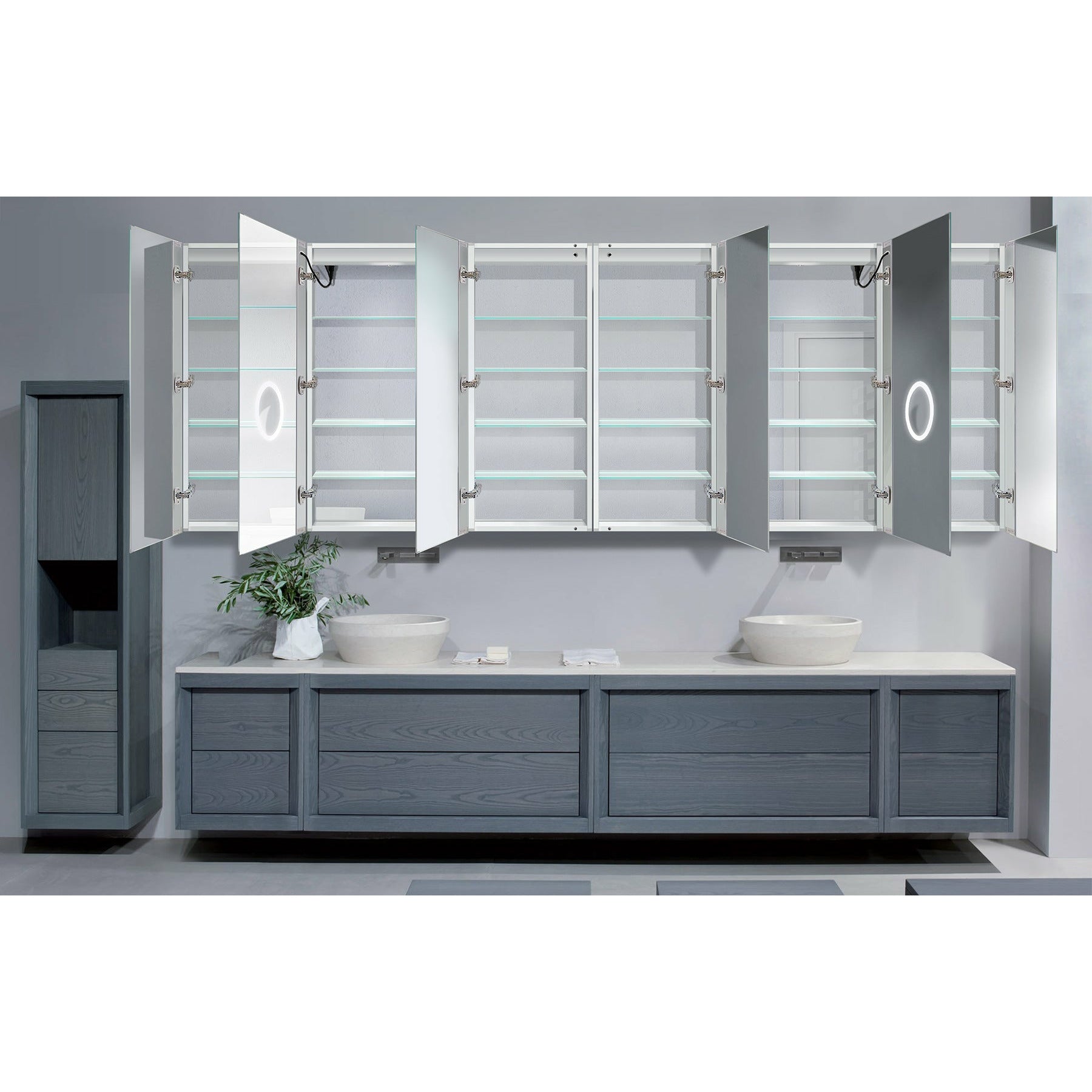 Krugg Svange 12042DLLLRRR 120″ X 42″ LED Medicine Cabinet with Dimmer & Defogger SVANGE12042DLLLRRR