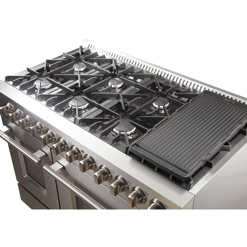 Forno 48 Inch Galiano Gas Burner and Electric Oven Range in Stainless Steel with 8 Italian Burners, FFSGS6156-48