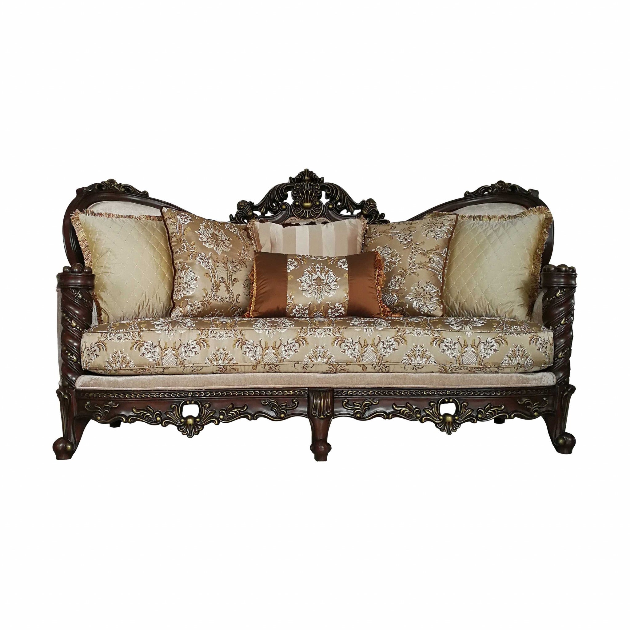 Modway Furniture 39" Beige Floral Sofa with Toss Pillows - Luxurious Comfort, Durable Design & Stylish Dark Legs - 348217-HOMEROOTS