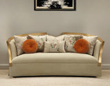 Modway Furniture 41" Beige Velvet Curved Sofa with Toss Pillows, Flared Arms & Natural Wood Legs for Stylish Comfort - 348220-HOMEROOTS