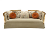 Modway Furniture 41" Beige Velvet Curved Sofa with Toss Pillows, Flared Arms & Natural Wood Legs for Stylish Comfort - 348220-HOMEROOTS