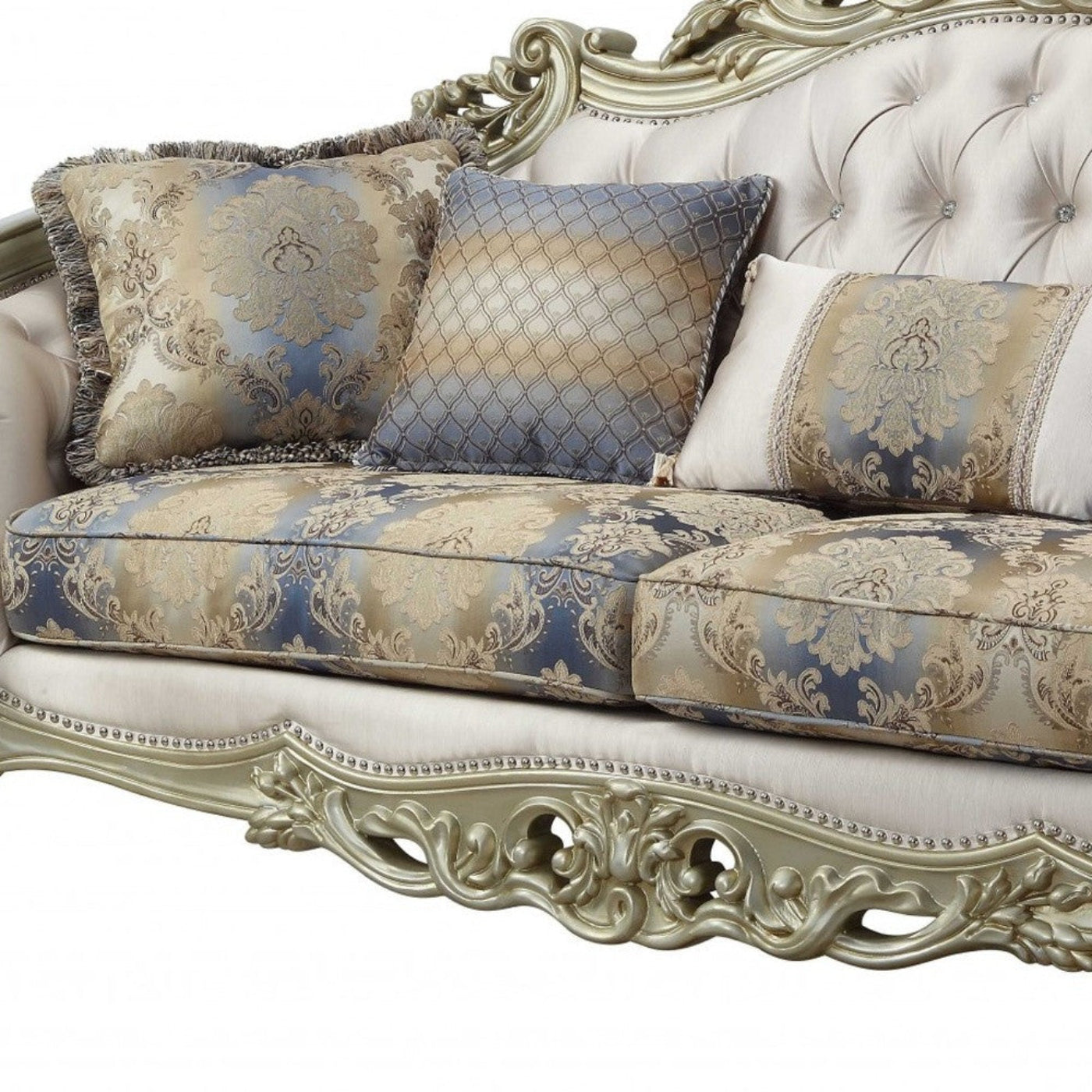Modway Furniture 40" Antique White Velvet Floral Curved Sofa with Toss Pillows & Chic Champagne Legs for Elegance - 348231-HOMEROOTS