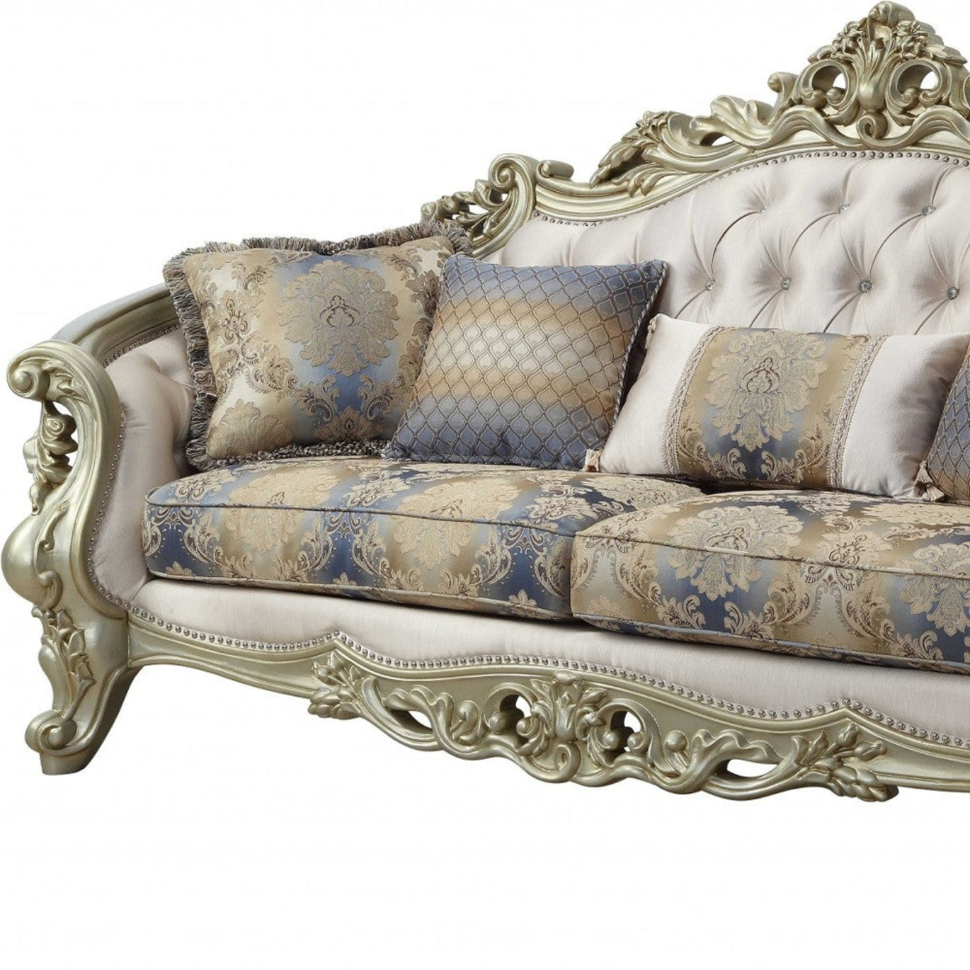Modway Furniture 40" Antique White Velvet Floral Curved Sofa with Toss Pillows & Chic Champagne Legs for Elegance - 348231-HOMEROOTS