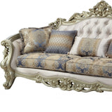 Modway Furniture 40" Antique White Velvet Floral Curved Sofa with Toss Pillows & Chic Champagne Legs for Elegance - 348231-HOMEROOTS