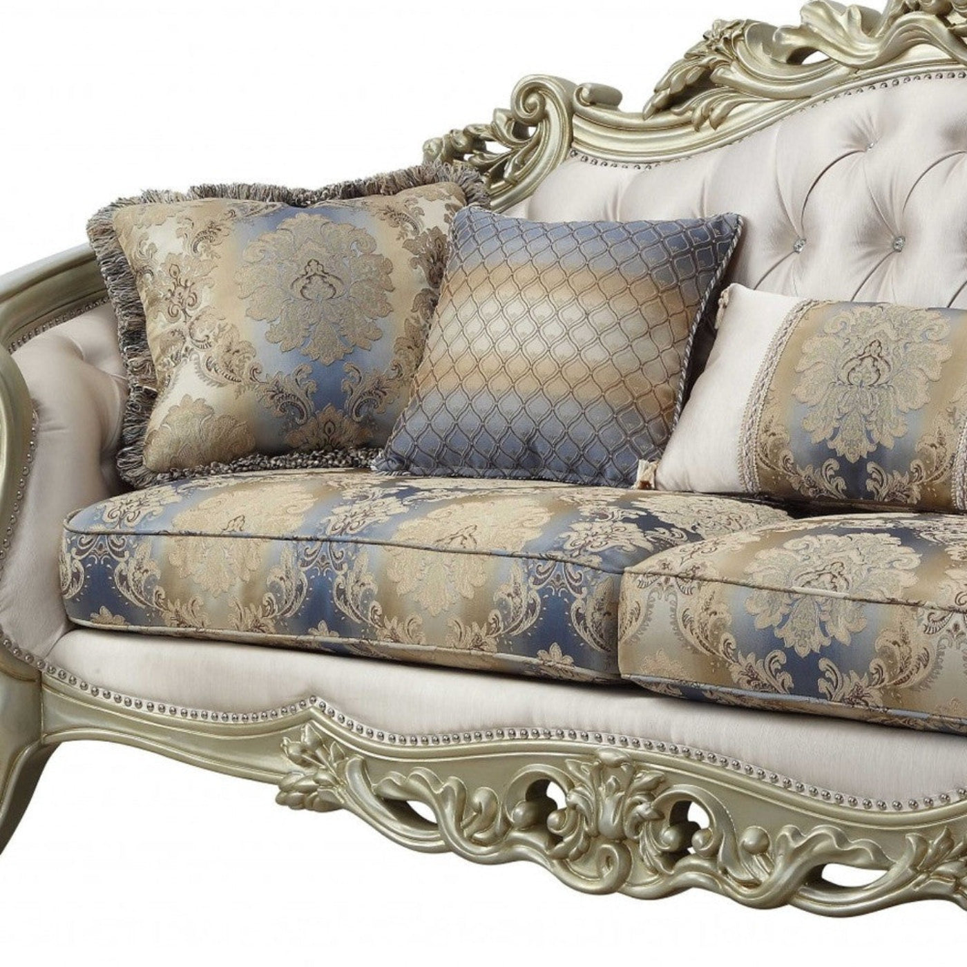 Modway Furniture 40" Antique White Velvet Floral Curved Sofa with Toss Pillows & Chic Champagne Legs for Elegance - 348231-HOMEROOTS