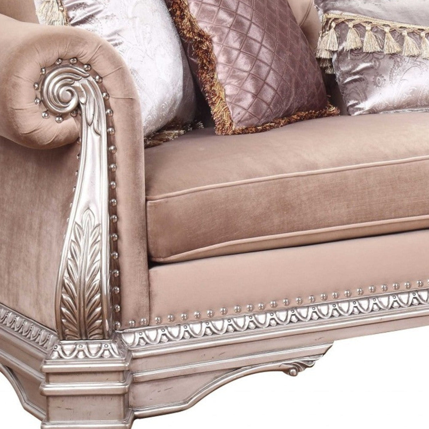 Modway Furniture 42" Rosegold Velvet Sofa with Silver Legs & Toss Pillows - Chic Comfort, Stylish Design, Versatile Decor - 348648-HOMEROOTS