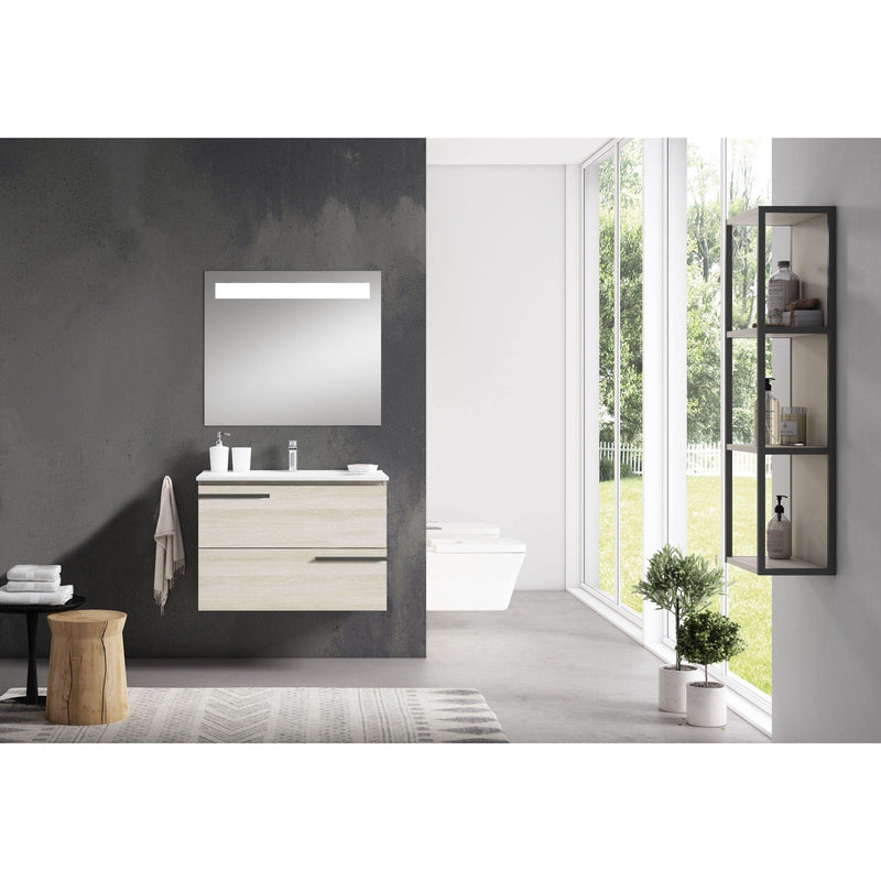 Lucena Bath Scala 32" Floating Vanity with Legs and Towel Bar in Abedul, White or Tera. - Backyard Provider