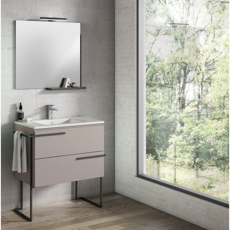 Lucena Bath Scala 32" Floating Vanity with Legs and Towel Bar in Abedul, White or Tera. - Backyard Provider