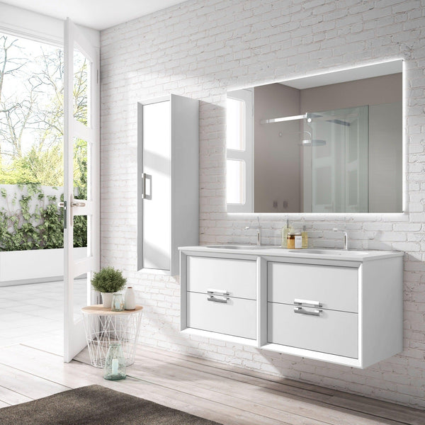 Lucena Bath 48" Décor Tirador Double Floating Vanity in White, Black, Gray or White and Silver. - Backyard Provider