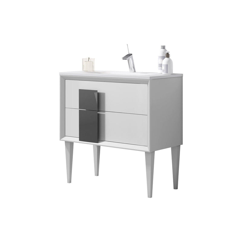 Lucena Bath 32" Décor Cristal Freestanding Vanity in White/Black/Grey and glass handle - Backyard Provider