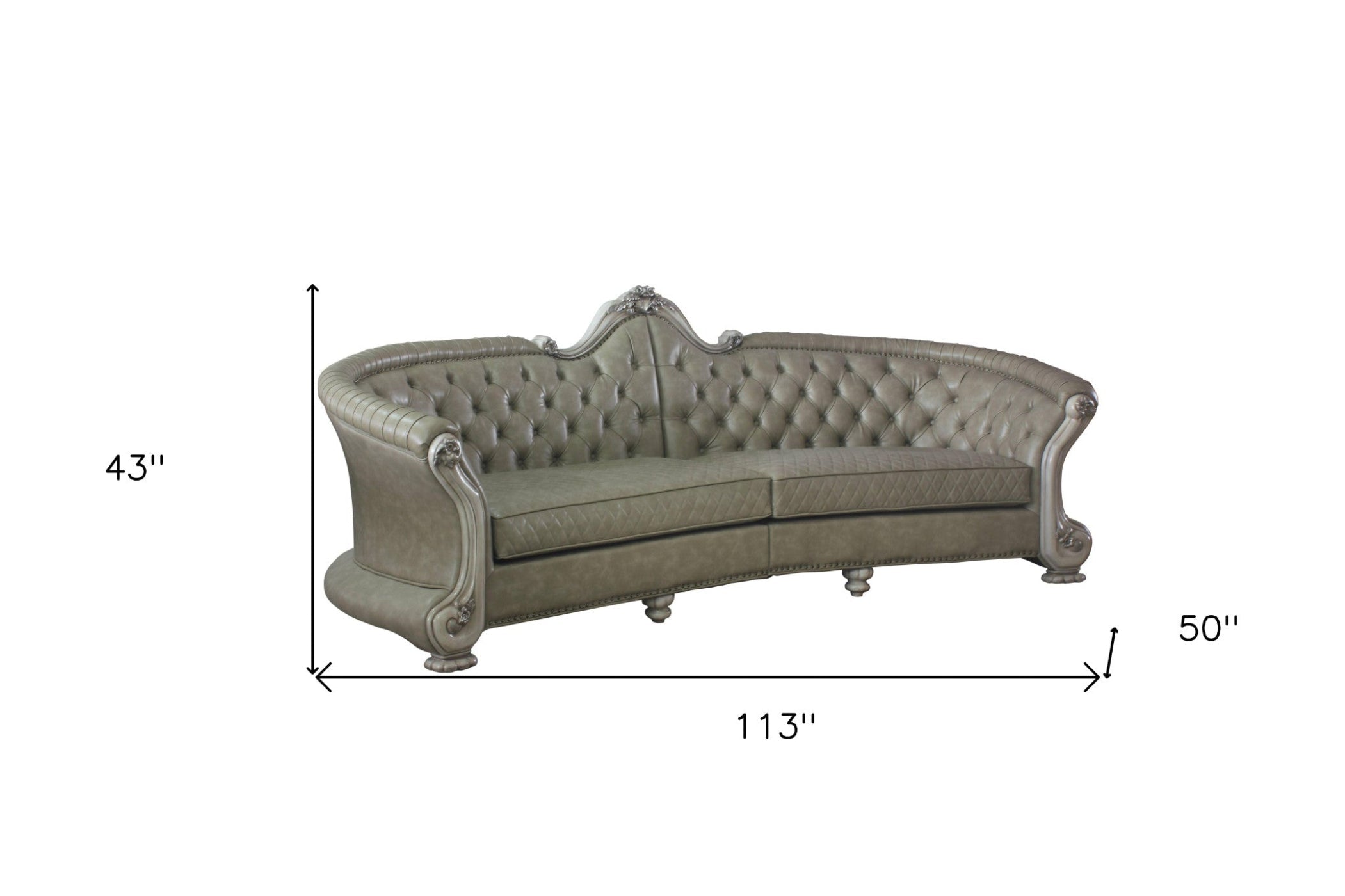 Modway Furniture 113" Bone Faux Leather Sofa with Toss Pillows, White Legs, Nailhead Trim & Elegant Design - 491333-HOMEROOTS