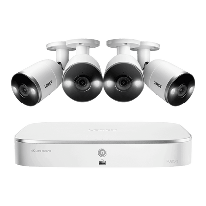 Lorex 8-Channel 4K Fusion NVR System with 4 Smart Deterrence 4K 8MP IP Cameras Security Surveillance System New N4K2SD-84WB