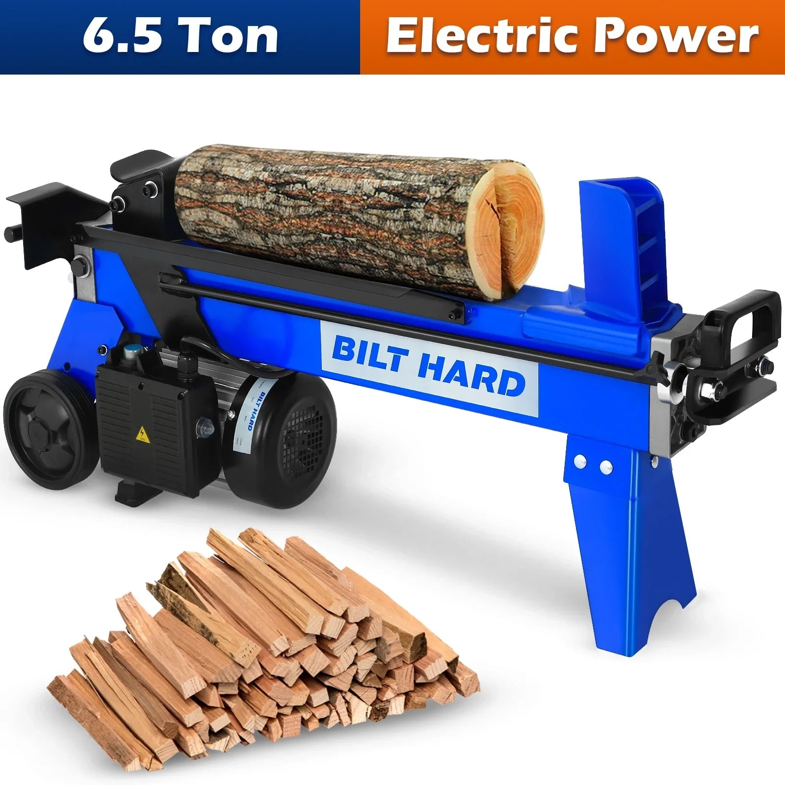 BILT HARD Log Splitter 6.5 Ton, Wood Splitter Electric Powered 15Amp, with Hydraulic Ram - TLA-0101
