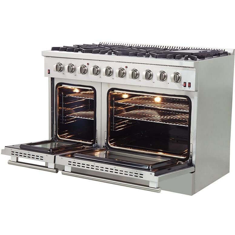 Forno Appliance Package - 48 Inch Gas Range, Wall Mount Range Hood, 60 Inch Refrigerator, AP-FFSGS6244-48-4