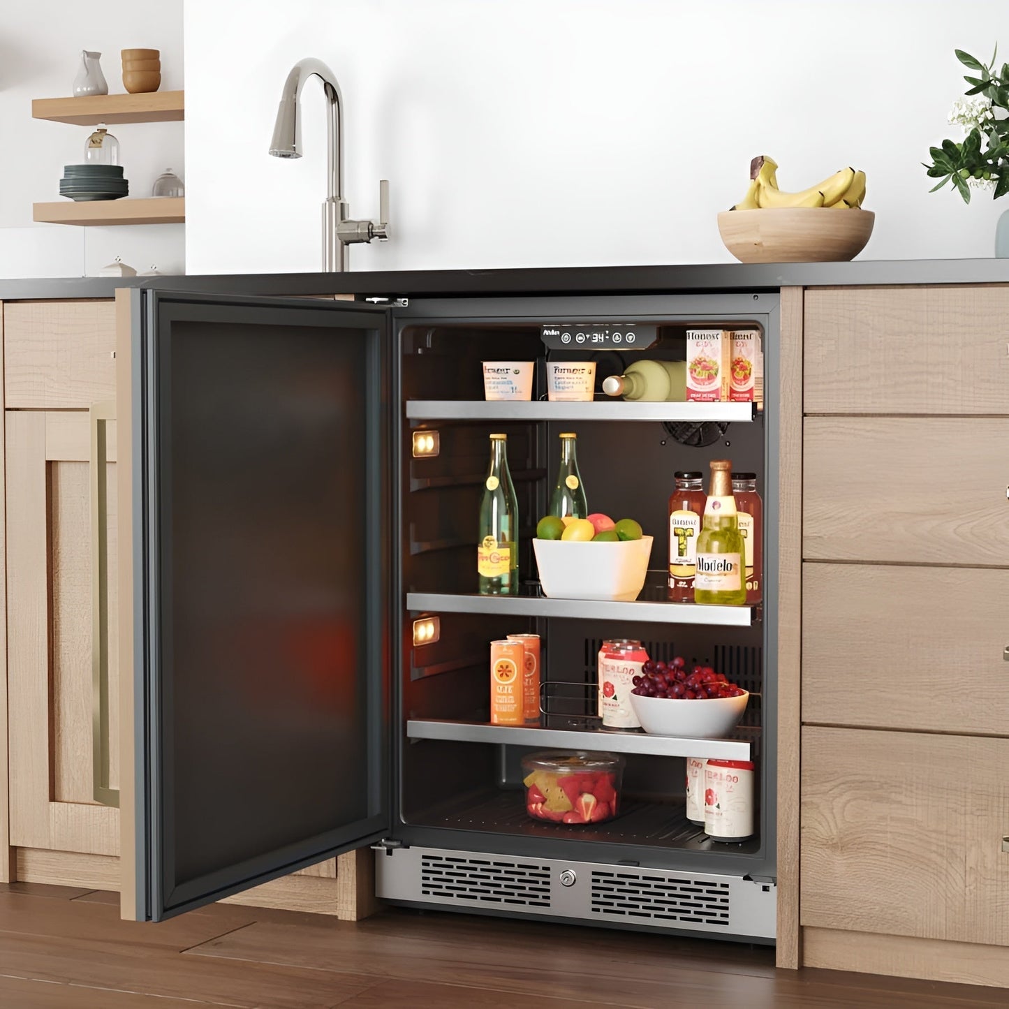 Avallon 24 Inch Wide 140 Can Energy Efficient Beverage Center with LED Lighting, Double Pane Glass, Touch Control Panel and Left Swing Door - ABR242PRGLH