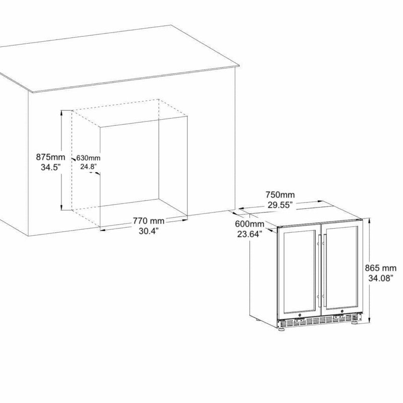 Kings Bottle 30" Under Counter Low-E Glass Door Wine and Beer Cooler Combo - KBUSF66BW-SS