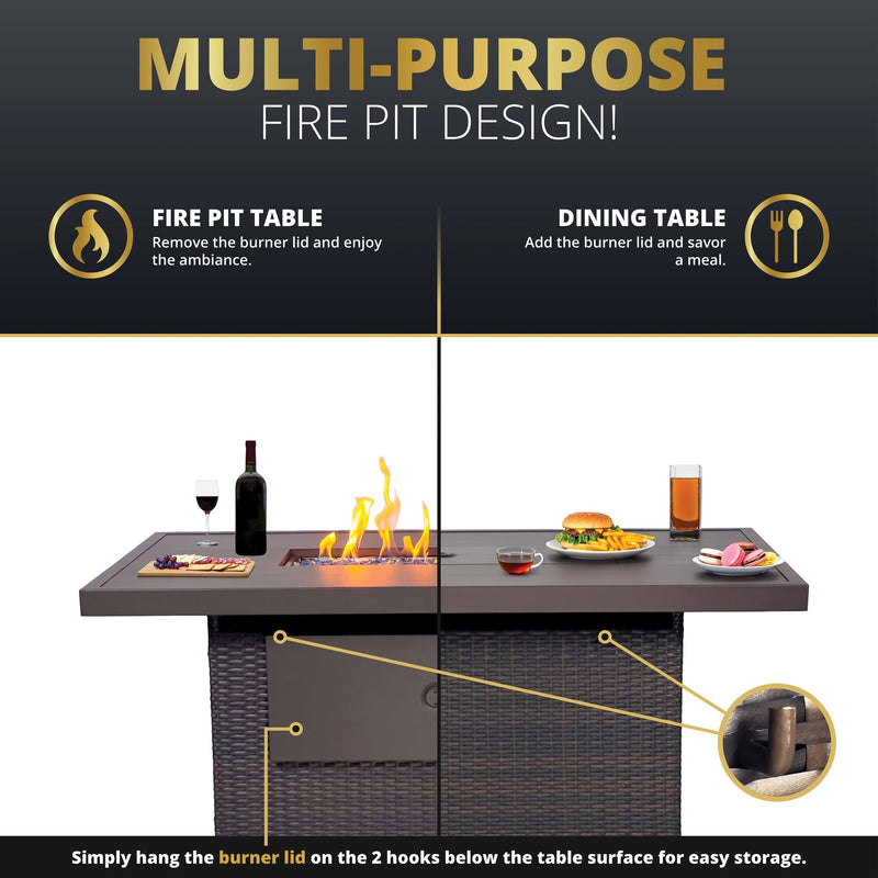 Novi 52" Multi-Functional Outdoor Propane Fire Pit Table – 50,000 BTU, CSA Certified