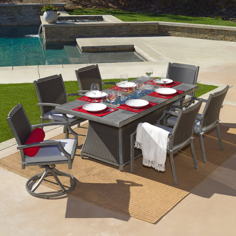 Isla 7-Piece Outdoor Fire Pit Dining Table Set for Patio