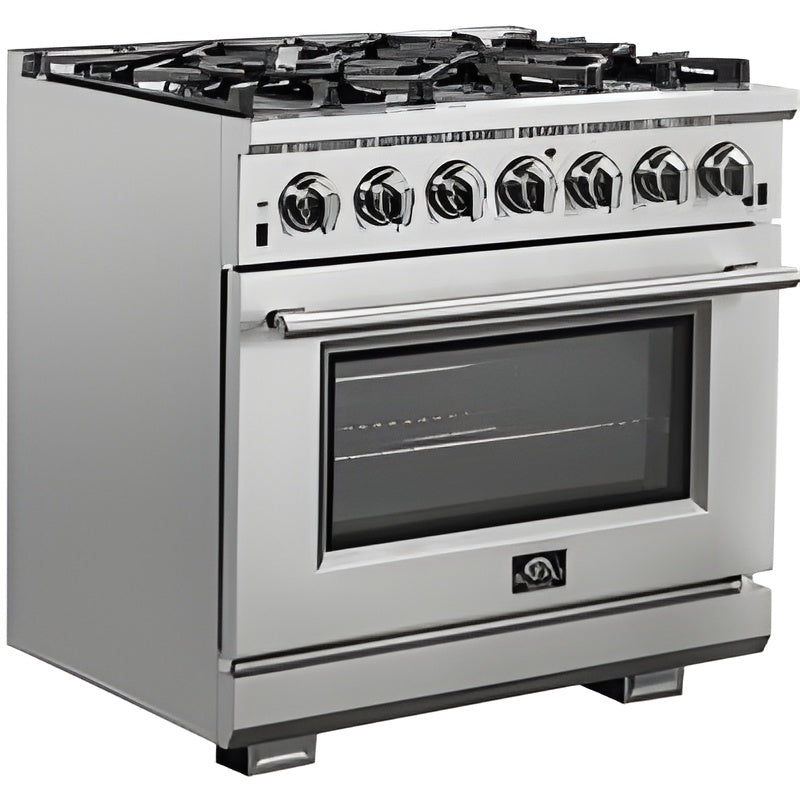 Forno Appliance Package - 36 Inch Pro Gas Range, Range Hood, Refrigerator, Microwave Drawer, Dishwasher, Wine Cooler, AP-FFSGS6260-36-W-9