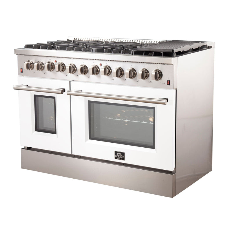 Forno 48 Inch Professional Freestanding Dual Fuel Range in White, FFSGS6156-48WHT