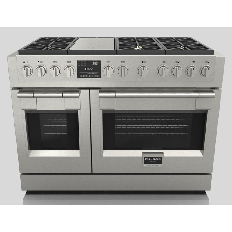 Fulgor Milano 48 in. 600 Series Dual Fuel Range with 6 Burners and Trilaminate Griddle in Stainless Steel - F6PDF486GS1