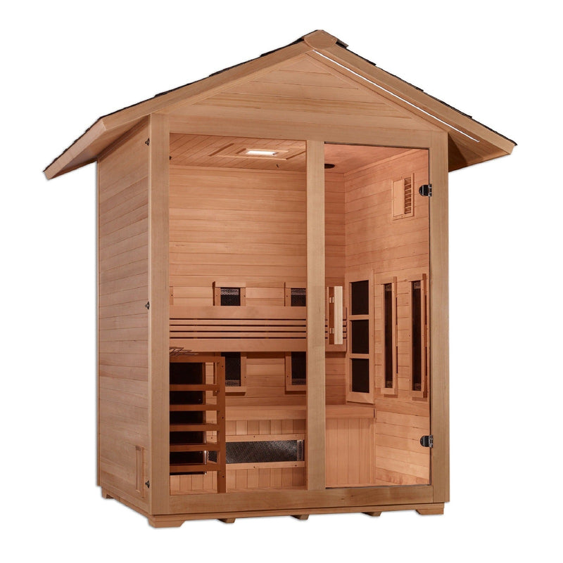 Golden Designs "Carinthia" 3 Person Hybrid PureTech™ Full Spectrum IR or Traditional Stove Outdoor Sauna - Canadian Hemlock - GDI-8123-01