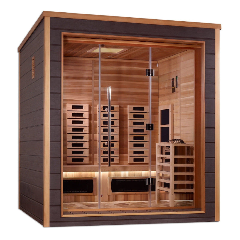 Golden Designs Visby 3 Person Outdoor-Indoor PureTech™ Hybrid Full Spectrum Sauna - Canadian Red Cedar Interior GDI-8223-01