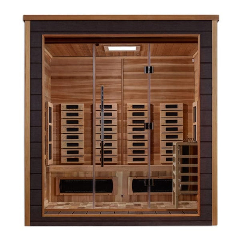 Golden Designs Visby 3 Person Outdoor-Indoor PureTech™ Hybrid Full Spectrum Sauna - Canadian Red Cedar Interior GDI-8223-01