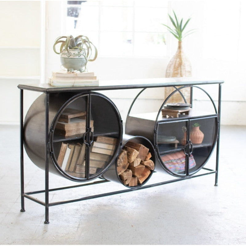 Kalalou Iron Console With Demi-Lune Glass Doors - CBB1071