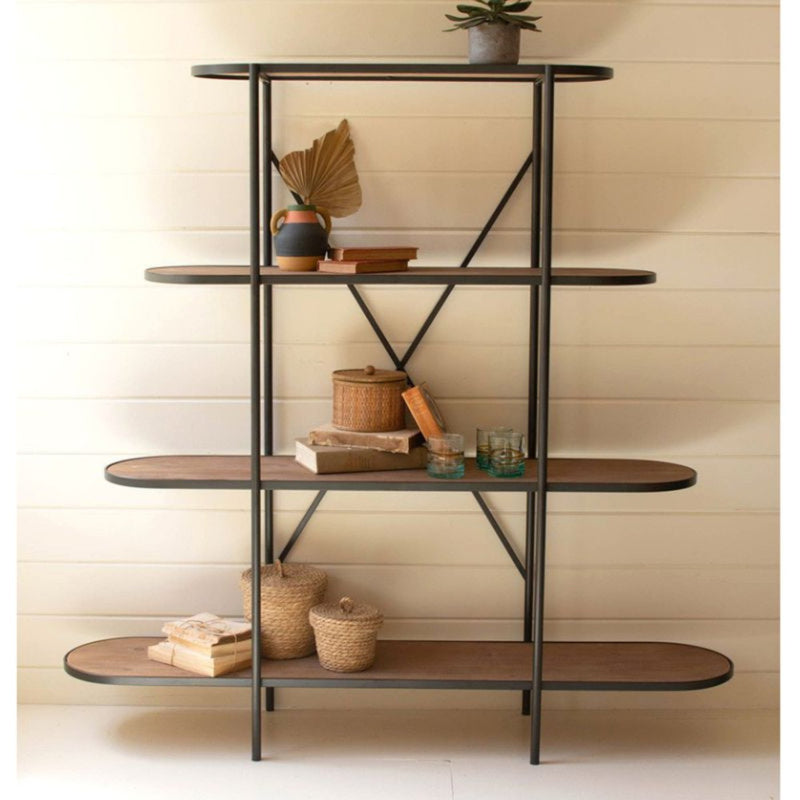 Kalalou Oval Wood and Metal Four-Tiered Display Shelf - CHW1474