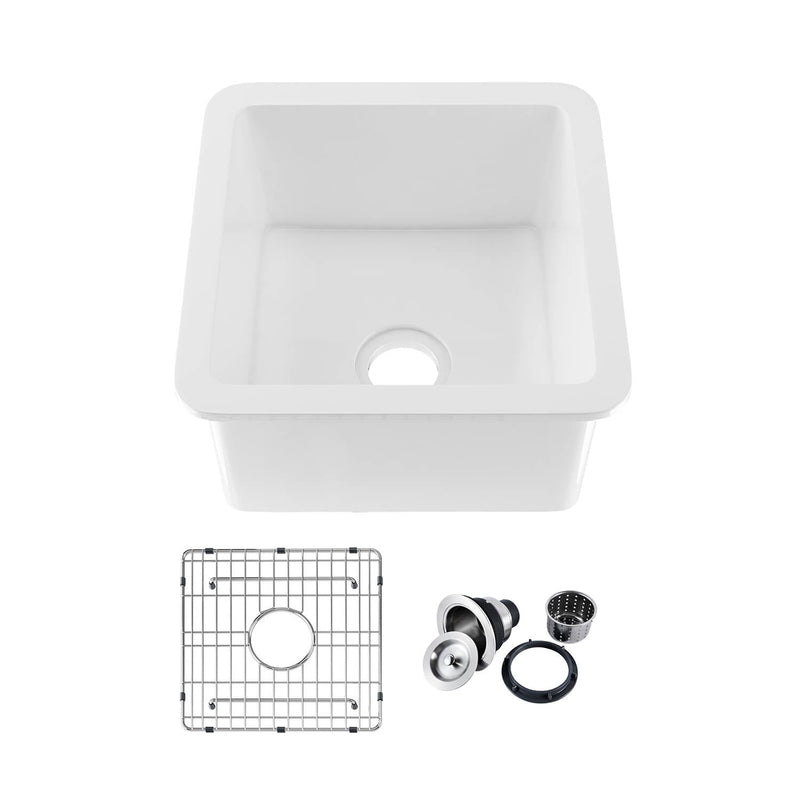 Kibi 18" Cubic Series Undermounted Fireclay Kitchen Sink In Glossy White Finish - K2-S18SQ