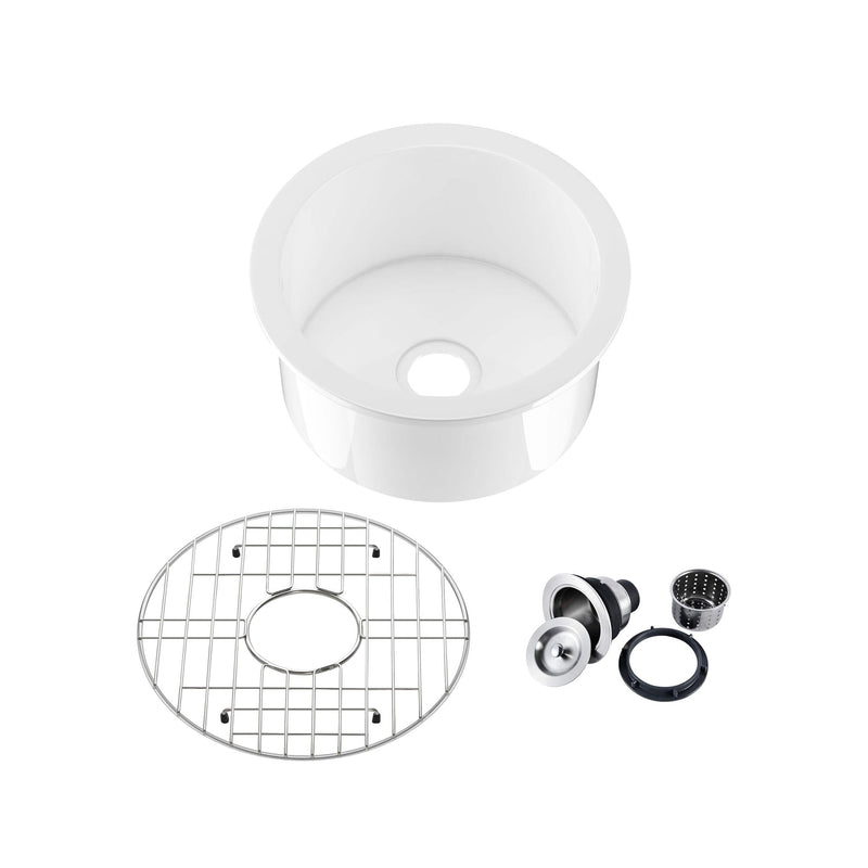 Kibi 19" Crater Series Undermounted Round Fireclay Kitchen Sink In Glossy White Finish - K2-S19RO