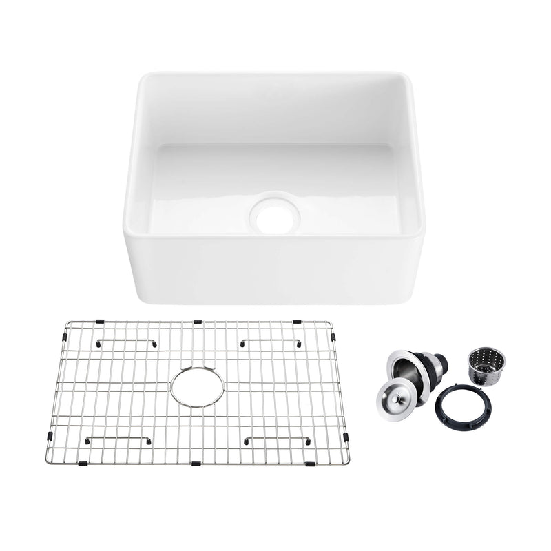 Kibi 24" x 18" x 10" Landis Series Undermount Single Bowl Fireclay Kitchen Sink In Glossy White - K2-SF24