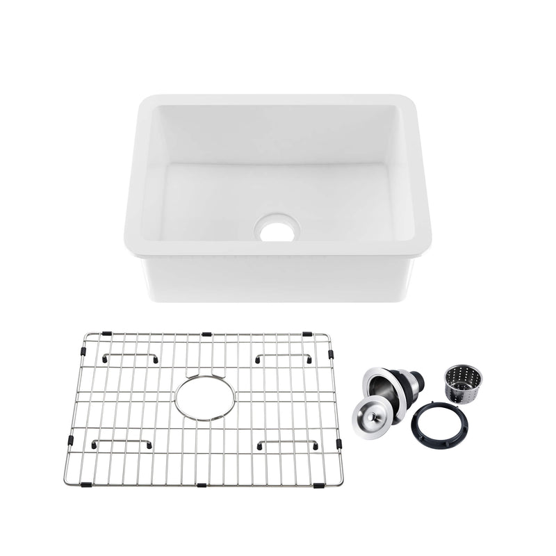 Kibi 27" x 19" x 10" Landis Series Undermounted Single Bowl Fireclay Kitchen Sink In Glossy White - K2-S27