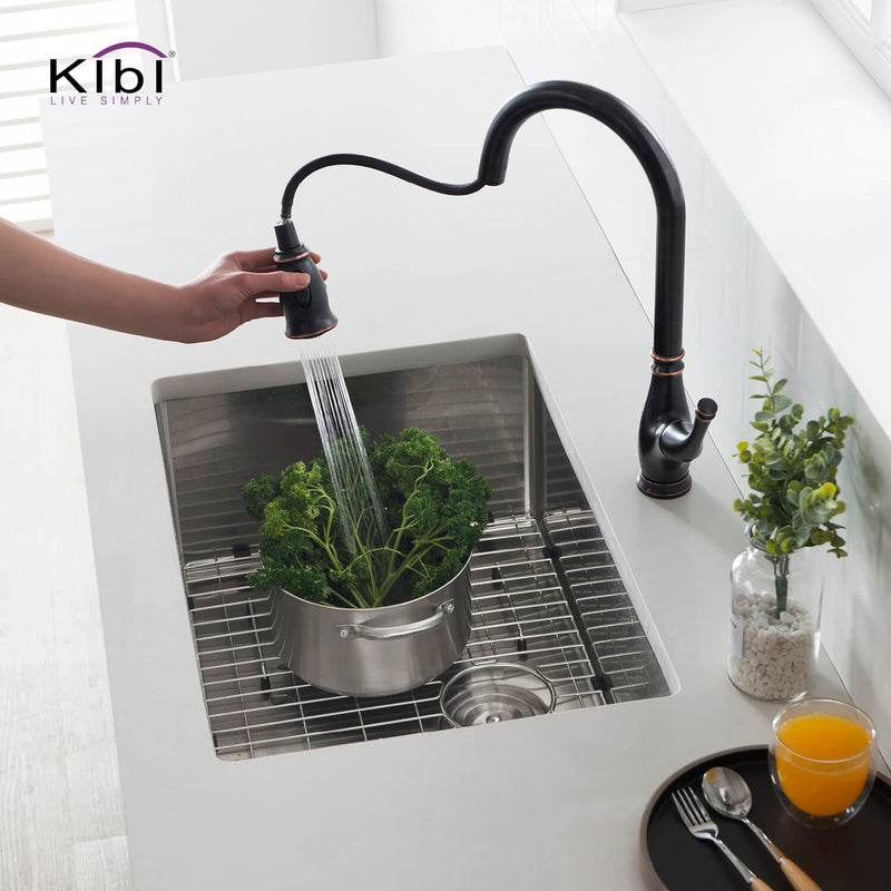 Kibi 28" x 19" x 10" Handcrafted Undermount Single Bowl Kitchen Sink With Satin Finish - K1-S28