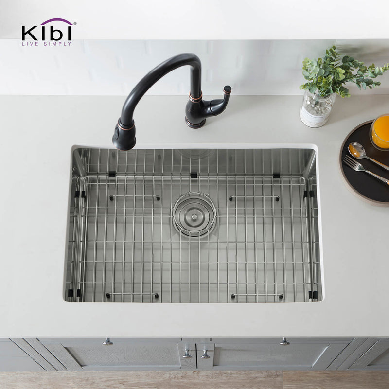 Kibi 28" x 19" x 10" Handcrafted Undermount Single Bowl Kitchen Sink With Satin Finish - K1-S28