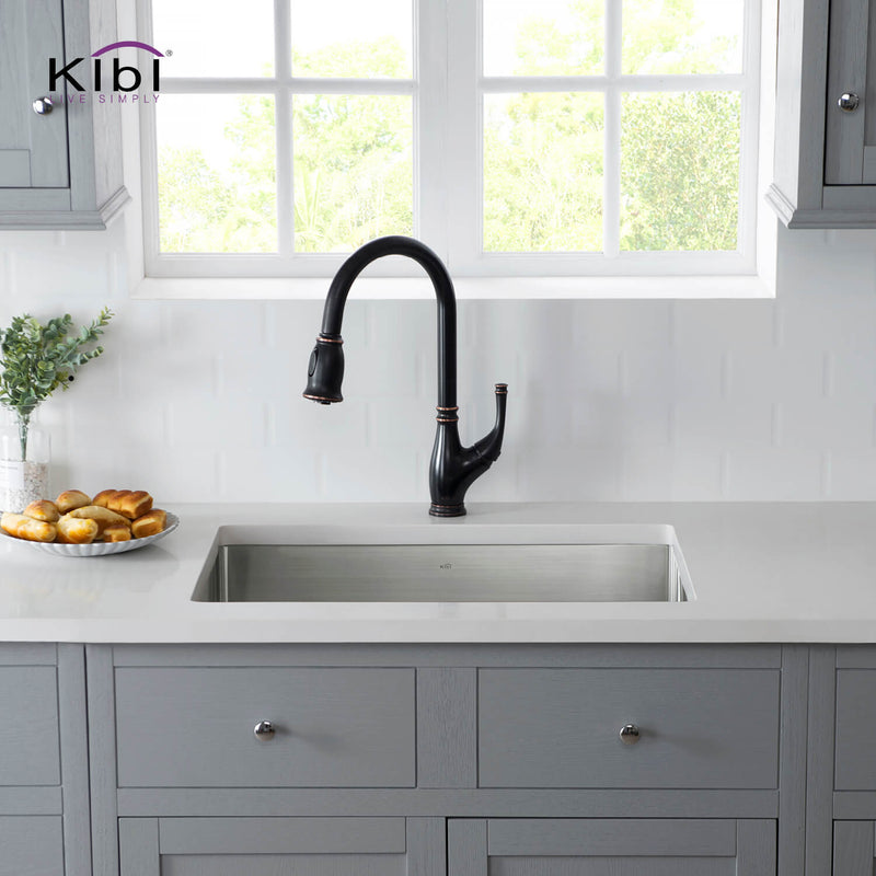 Kibi 28" x 19" x 10" Handcrafted Undermount Single Bowl Kitchen Sink With Satin Finish - K1-S28