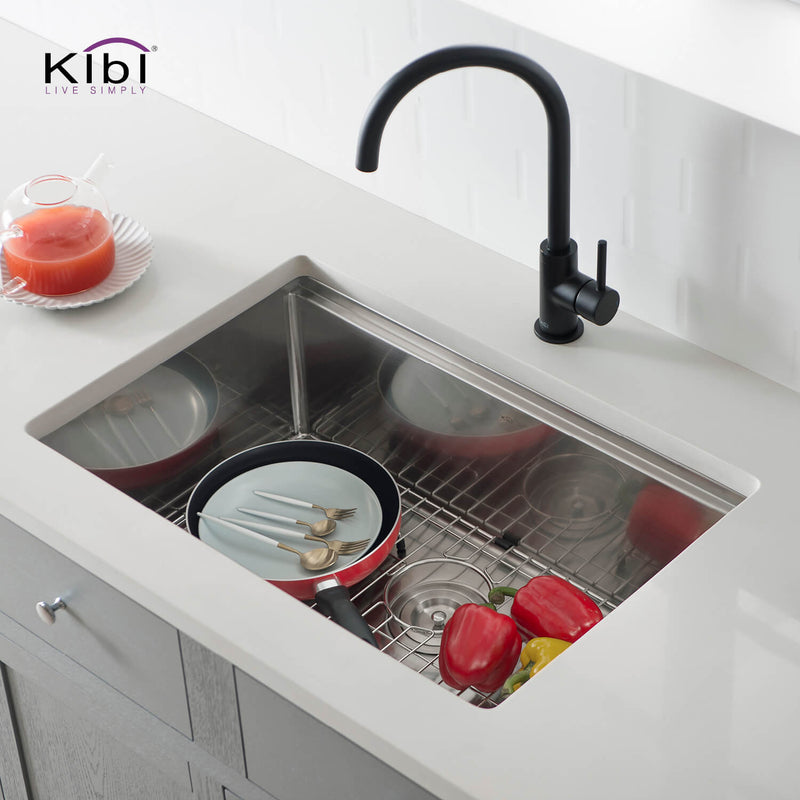 Kibi 28" x19" x 10" Single Bowl Undermount Workstation Sink In Satin Finish - K1-S28T