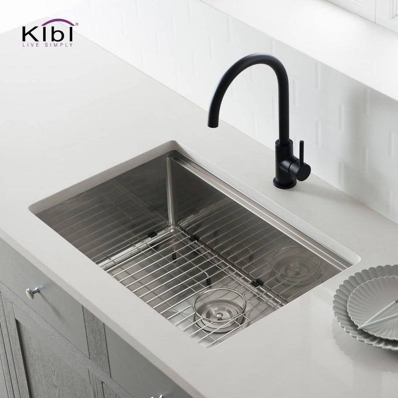 Kibi 28" x19" x 10" Single Bowl Undermount Workstation Sink In Satin Finish - K1-S28T