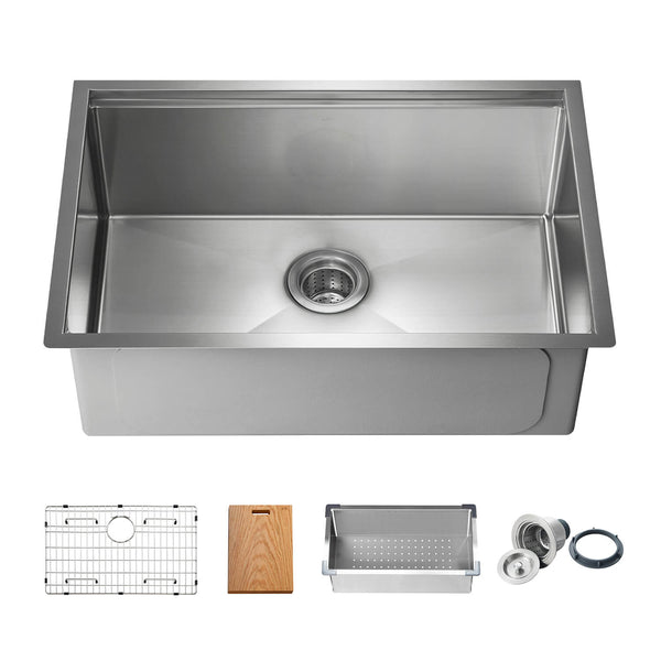 Kibi 28" x19" x 10" Single Bowl Undermount Workstation Sink In Satin Finish - K1-S28T