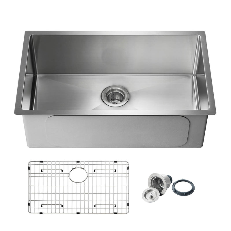 Kibi 30" x 18" x 10" Handcrafted Undermount Single Bowl Kitchen Sink With Satin Finish - K1-S30