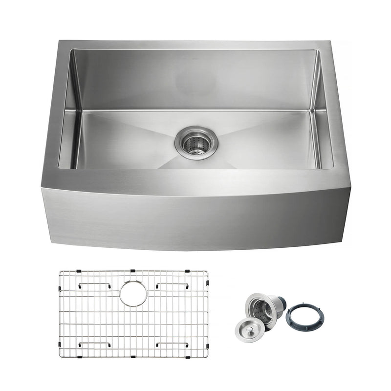 Kibi 30" x 22" x 10" Handcrafted Single Bowl Farmhouse Apron Kitchen Sink - K1-SF30