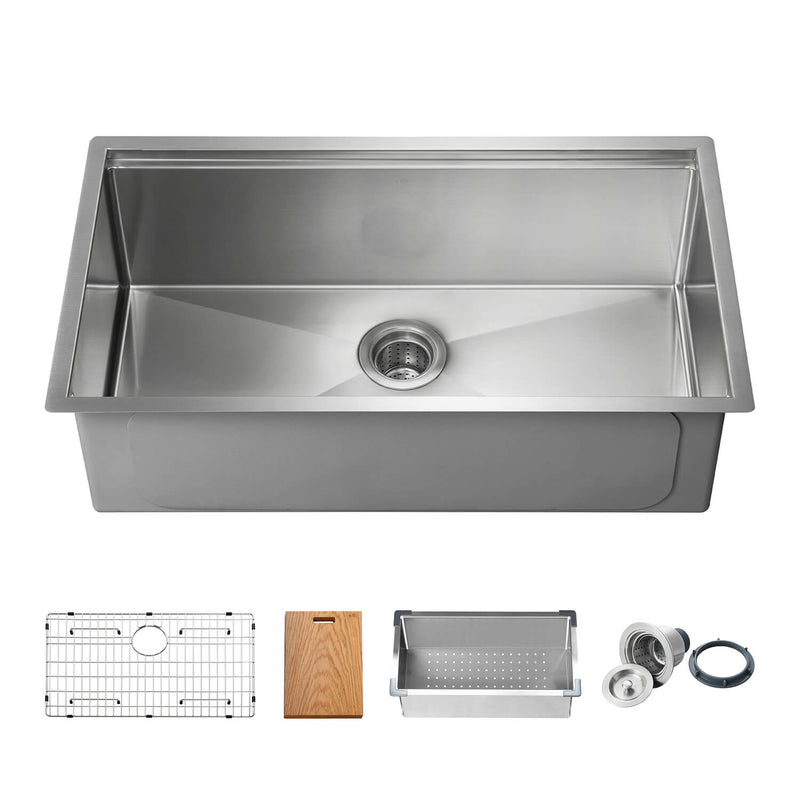 Kibi 32 3/4" x 19" x 10" Single Bowl Undermount Workstation Sink In Satin Finish - K1-S33T