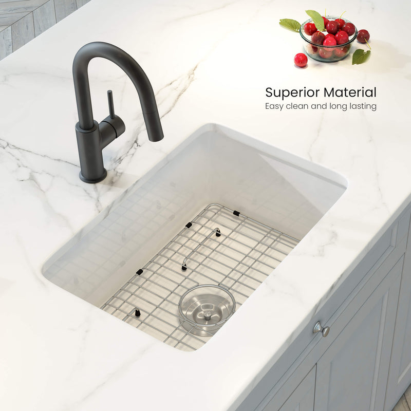 Kibi 32" x 19" x 10" Landis Series Undermounted Single Bowl Fireclay Kitchen Sink In Glossy White - K2-S32