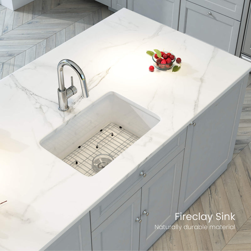 Kibi 32" x 19" x 10" Landis Series Undermounted Single Bowl Fireclay Kitchen Sink In Glossy White - K2-S32