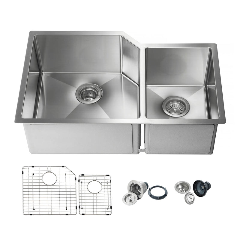 Kibi 32" x 20" x 10" Handcrafted Undermount Double Bowl Stainless Steel Kitchen Sink - K1-D32