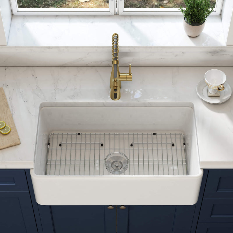 Kibi 33" x 18" x 10" Pure Series Undermount Single Bowl Fireclay Farmhouse Kitchen Sink In Glossy White - K2-SF33